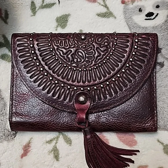 Patricia Nash Bags Patricia Nash Burgundy Distressed Studded